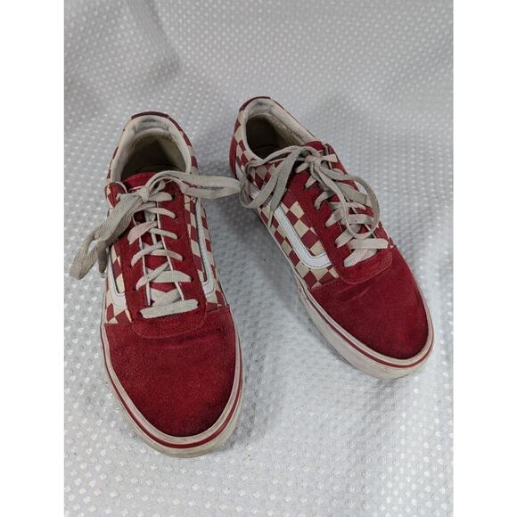 VANS! RACY RED GENUINE SUEDE LEATHER & CHECKERBOARD CANVAS SNEAKERS! SZ 8.5 - Picture 2 of 10